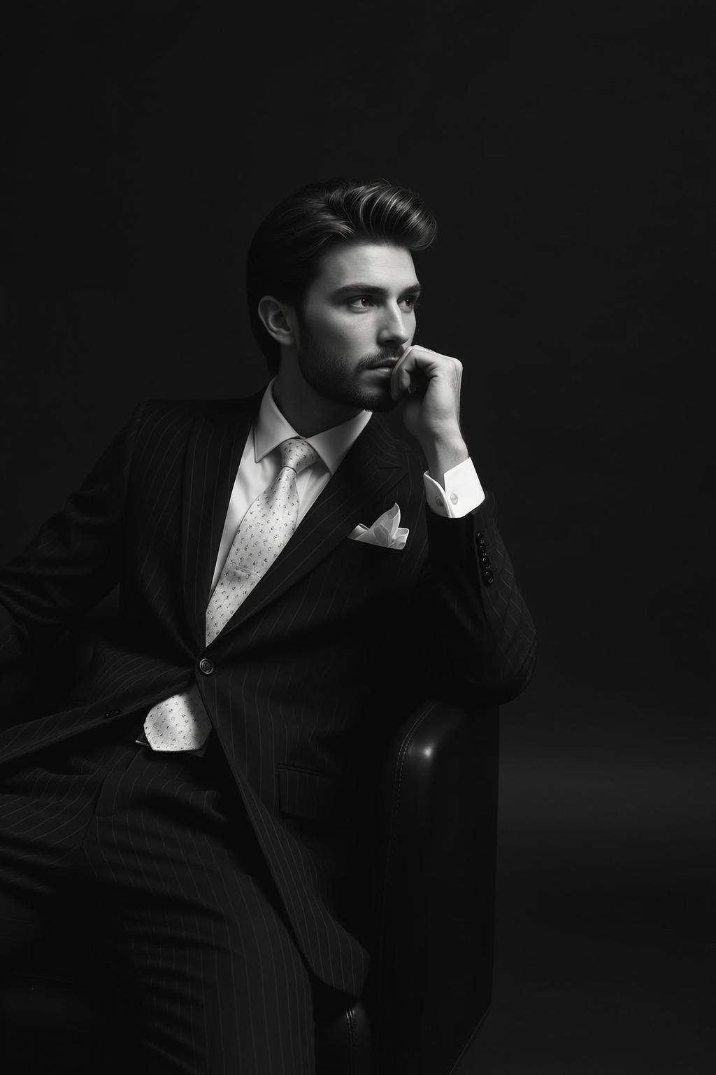 Photorealistic Black And White Portrait Young Man With…