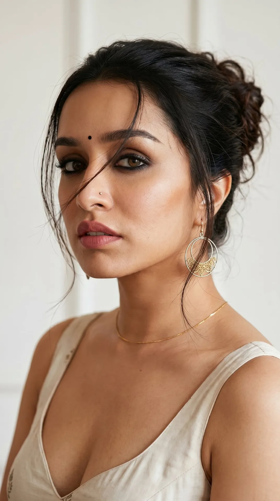 Makeup And Earrings And Necklace In Styled Portrait