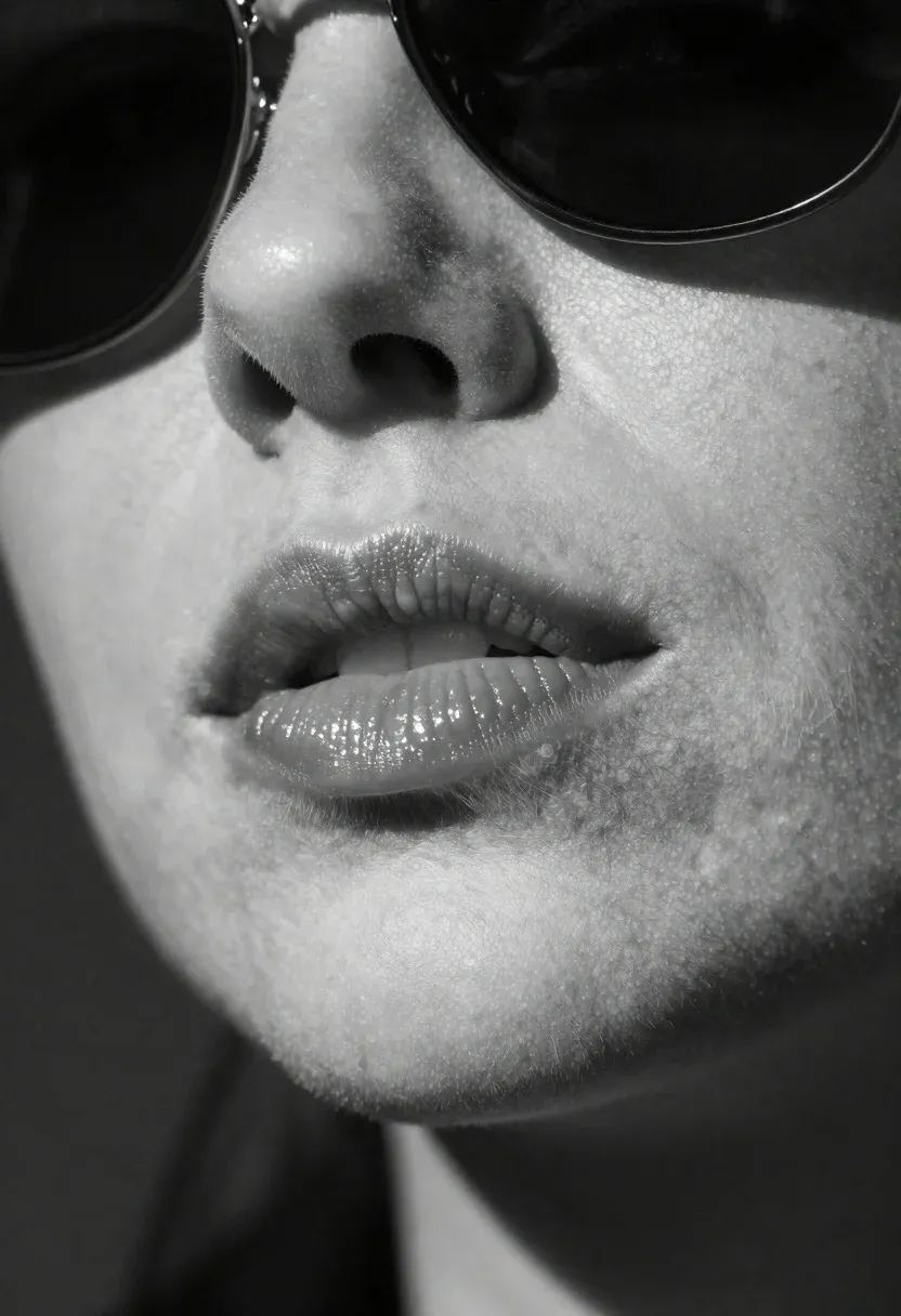 High-fashion Black And White Extreme Close-up Woman Lower Face Subject