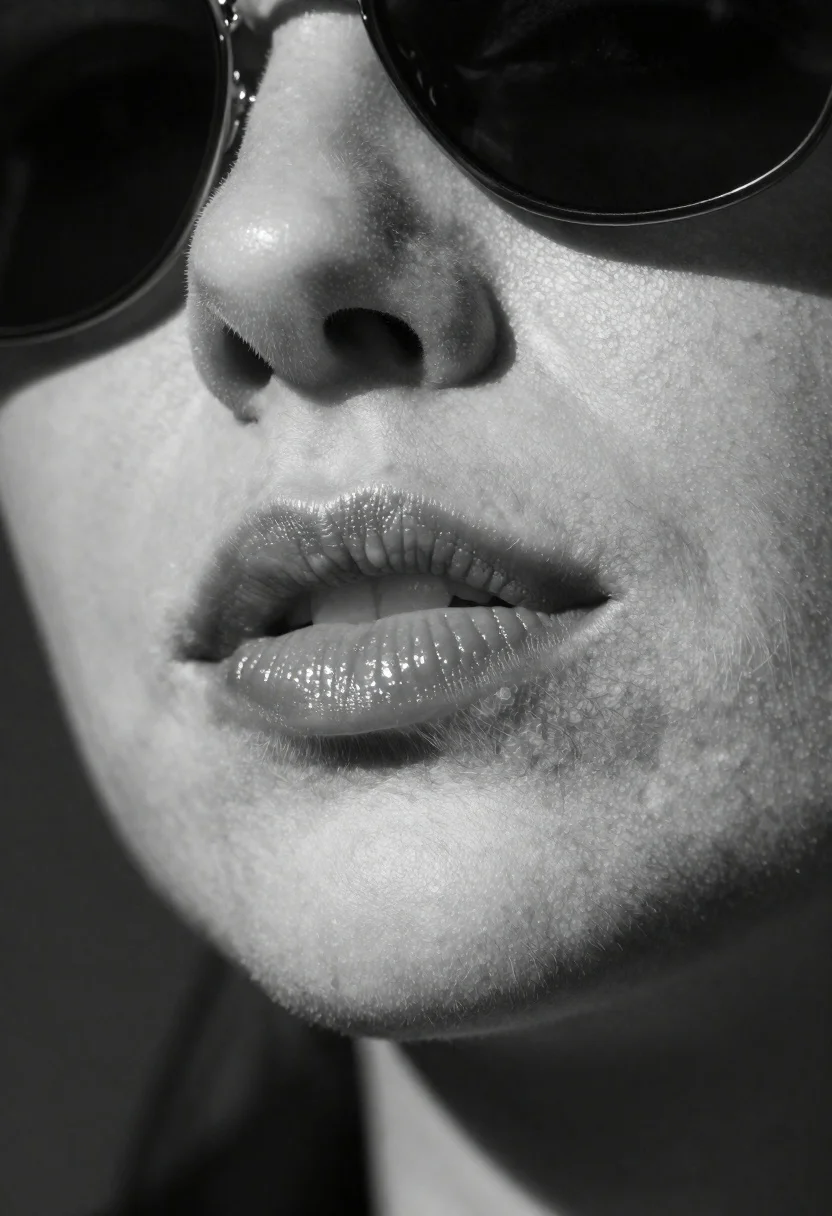 High-fashion Black And White Extreme Close-up Woman Lower Face Subject reference photo