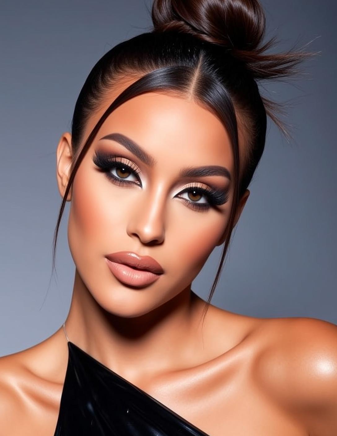 Makeup Young Dark Brown Hair Styled High