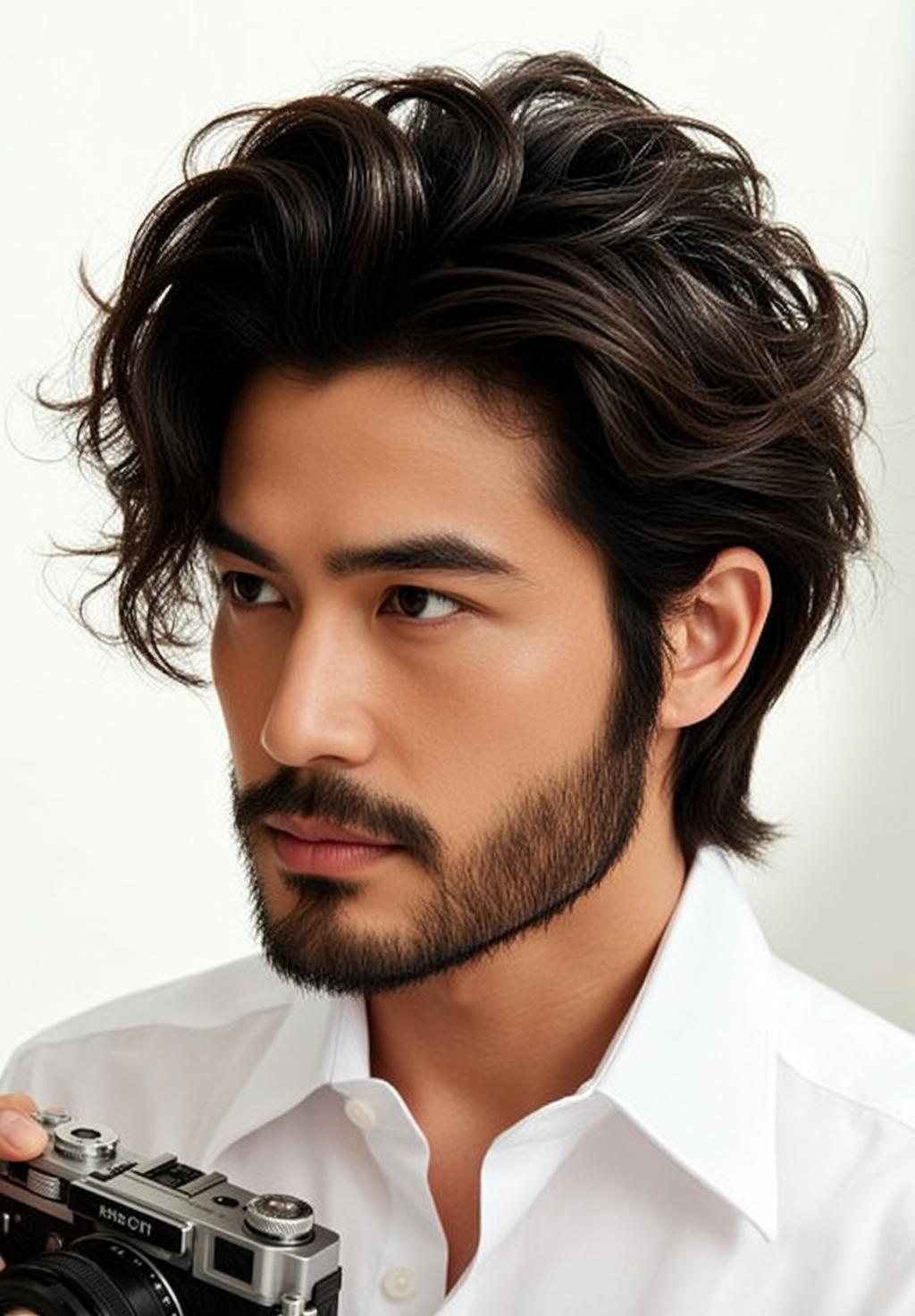 Young Dark Wavy Medium Length Tan White