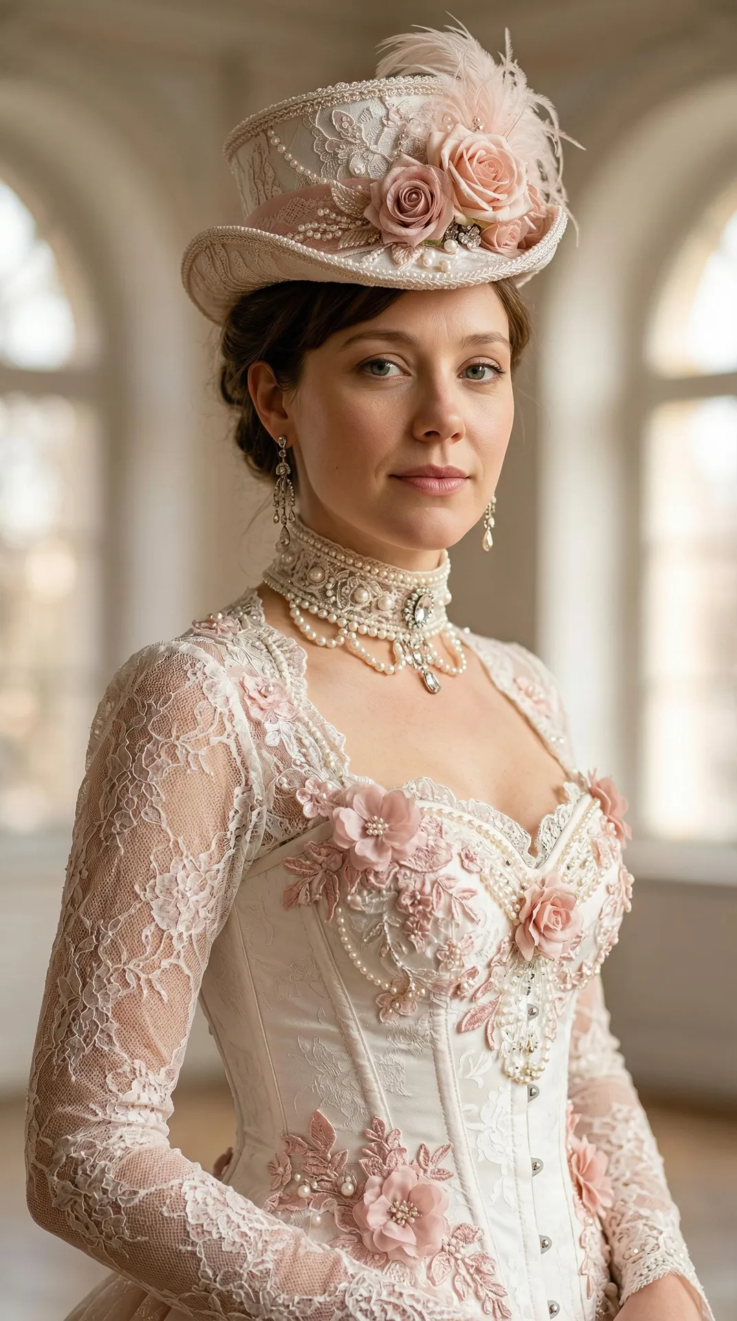 Victorian Rococo Couture Waist Up Portrait Elegant Poise