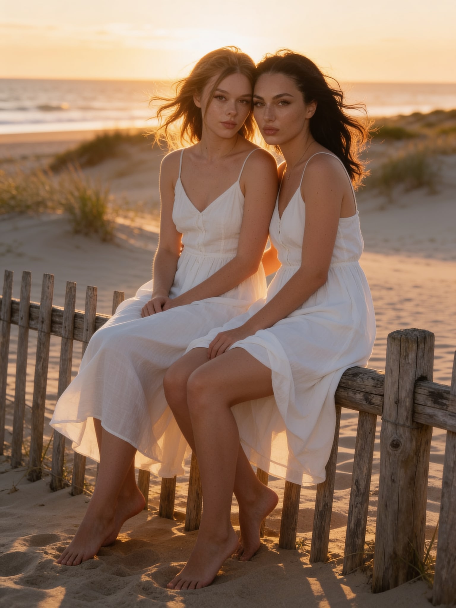 Mila and Lily Golden Hour Beach Dress Pose