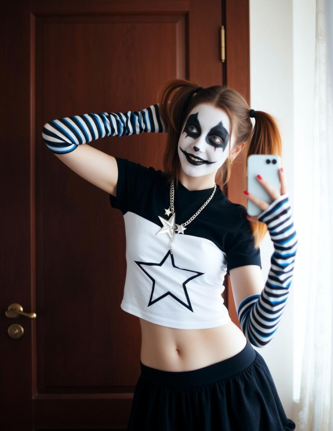 Halloween Makeup Young Clown Reddish-brown Pigtails Pale
