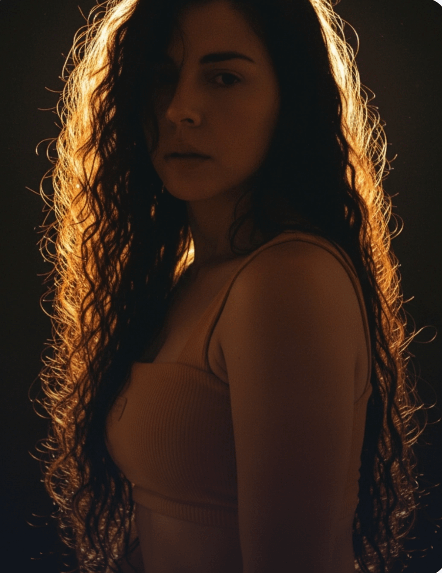 Curly Hair Halo Light Portrait Neutral Expression
