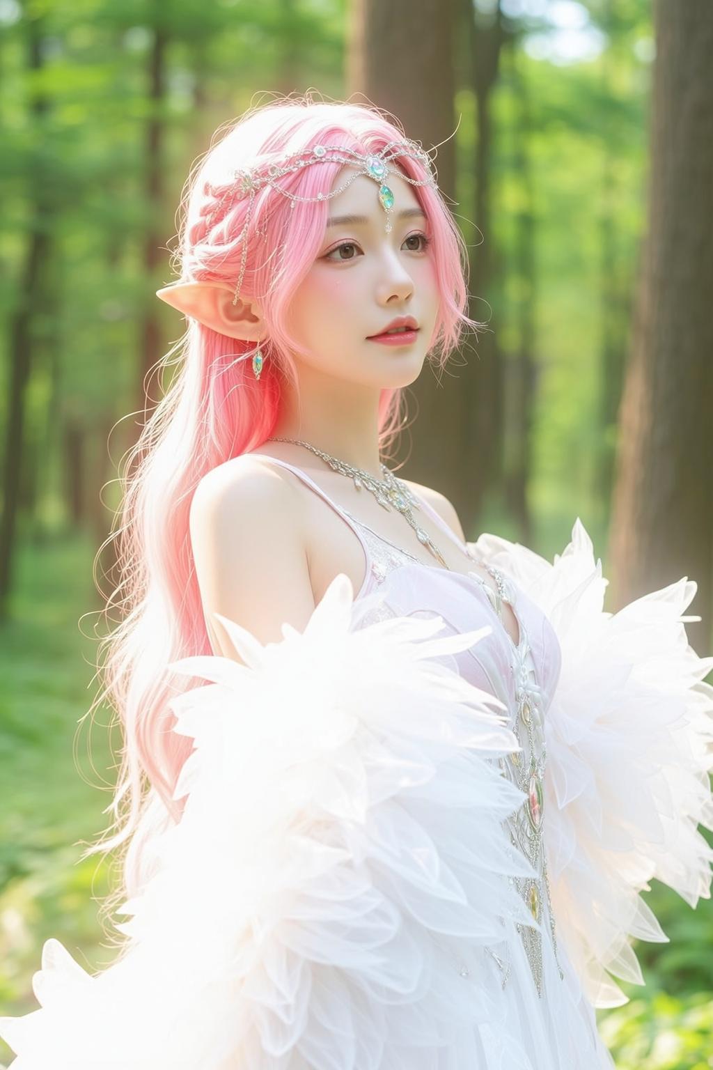 Fairycore Elf Long Pink Wavy Fair Light