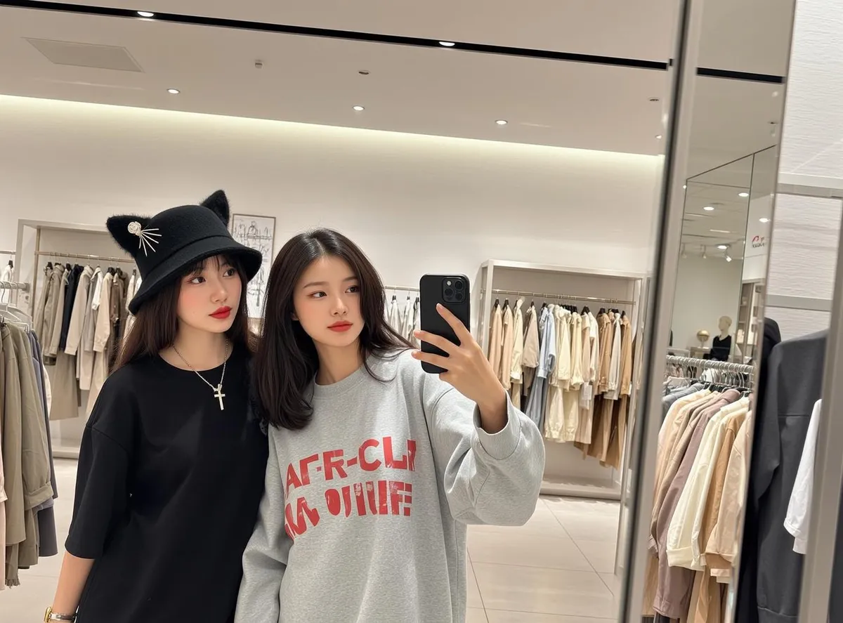 Explore Captures Two Young Women Taking Mirror