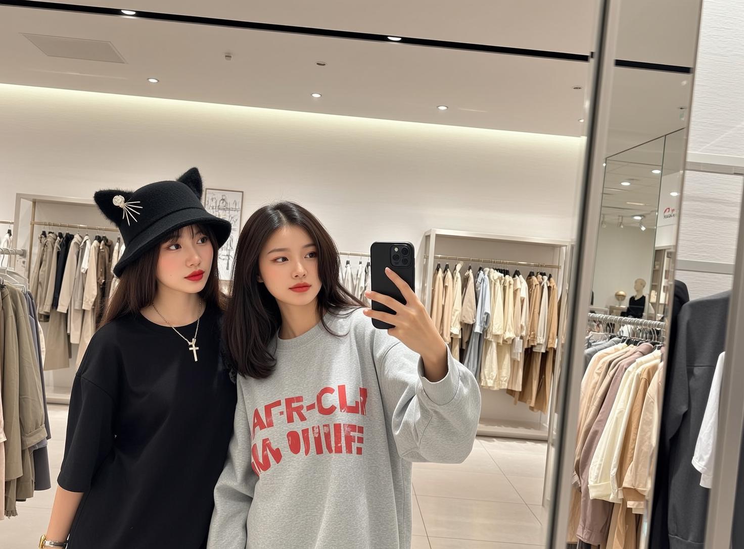 Explore Captures Two Young Women Taking Mirror