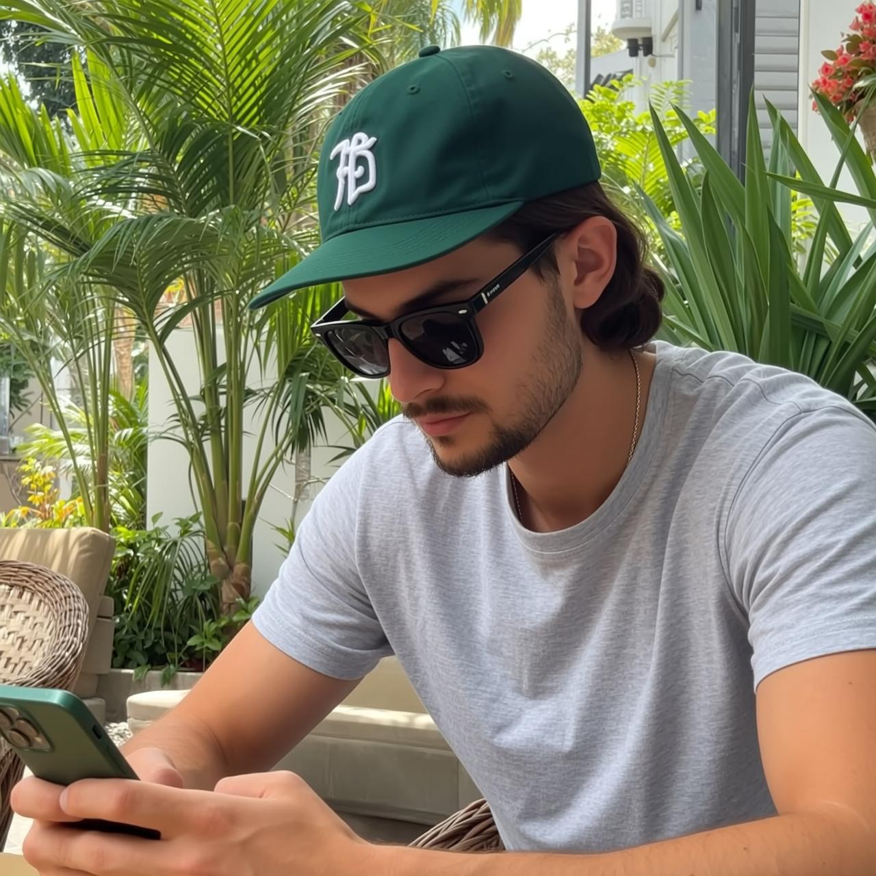 Explore Seated Outdoors Looking His Phone Head