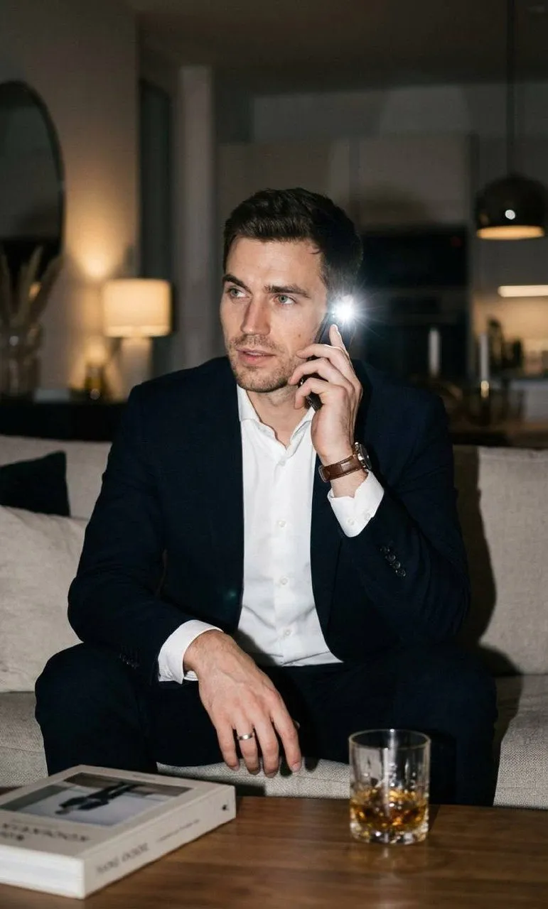 Realistic Man Phone Flash Modern Home