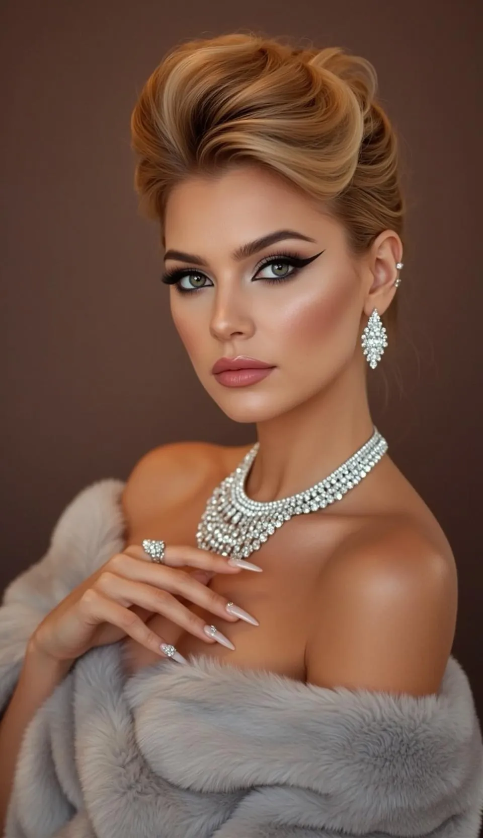 Makeup Earrings Necklace Rings And Lash Extensions In Fashion Portrait