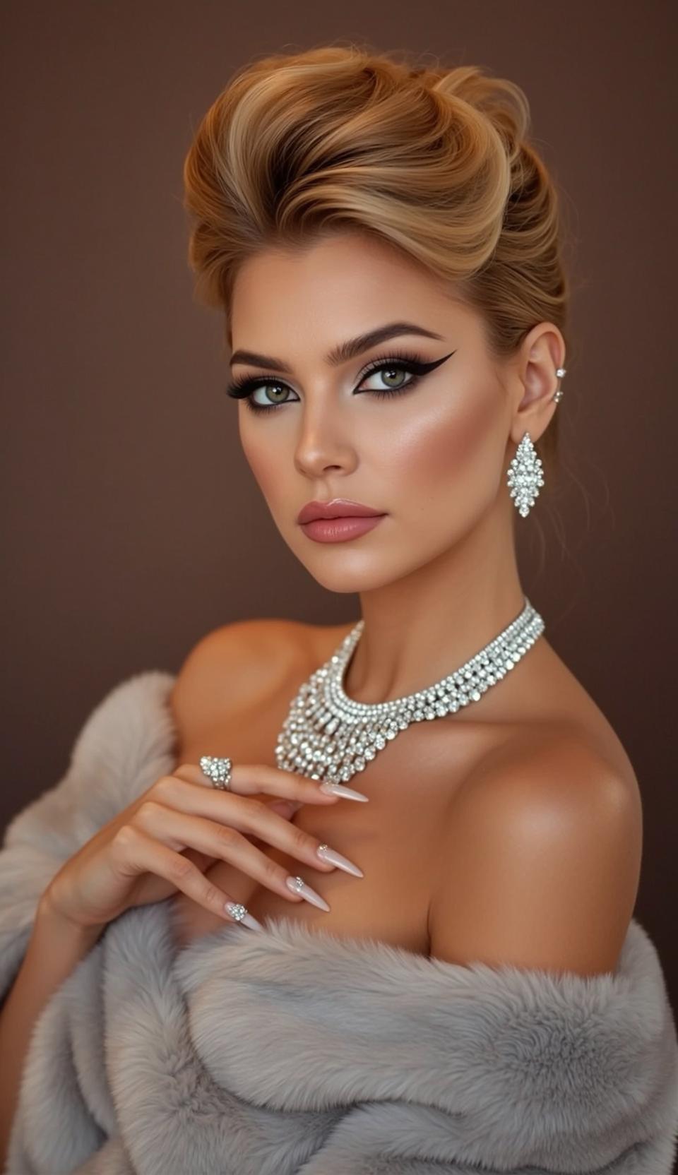 Photorealistic Portrait Woman With Blonde Hair Styled Elegant Updo With