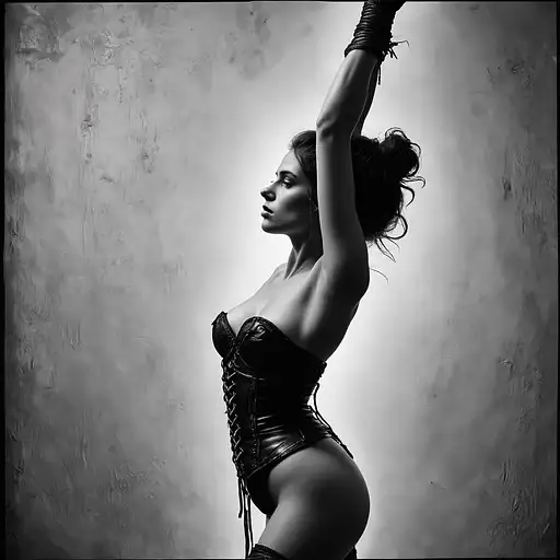 A sensual fine art nude portrait showcasing high contrast light and shadow on a woman's elegant and sculptural form.