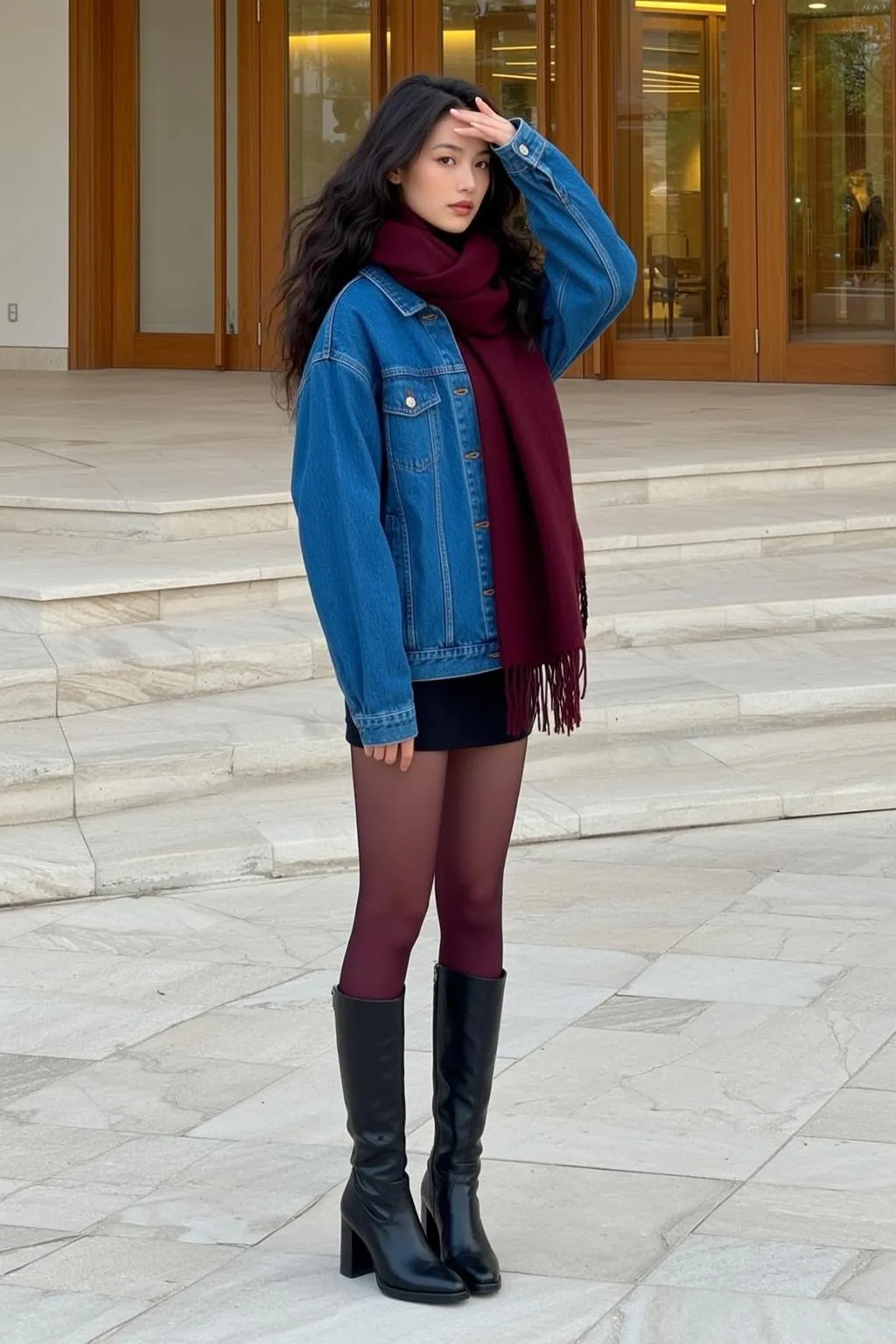 Casual Young Asian Long Wavy Dark Brown