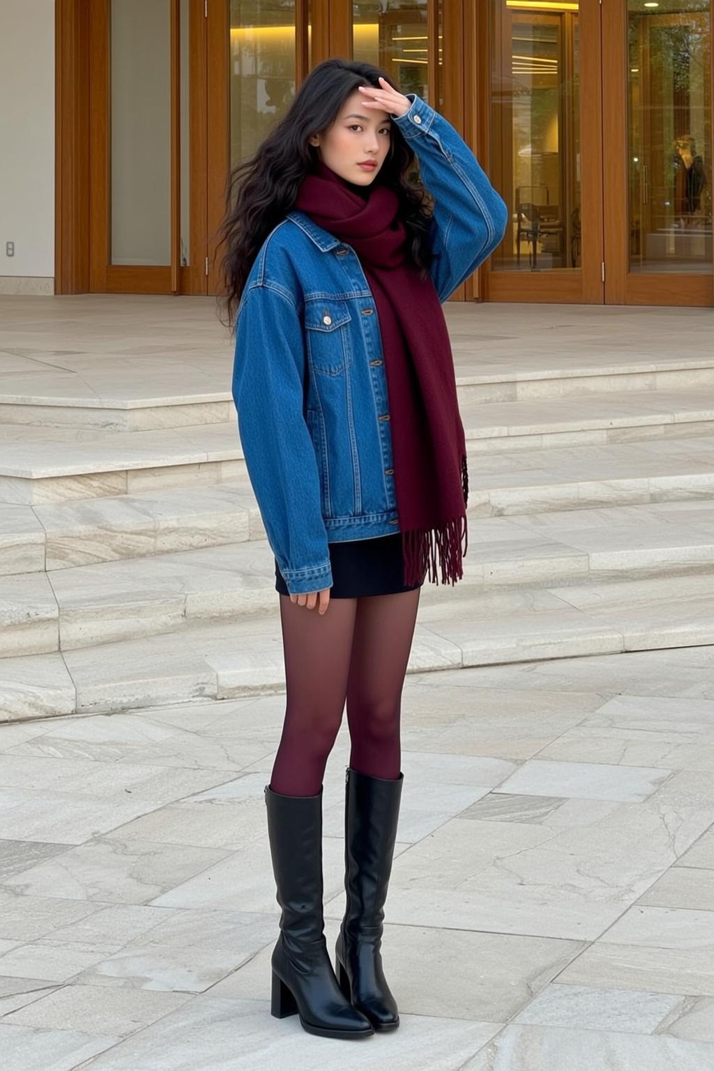 Casual Young Asian Long Wavy Dark Brown