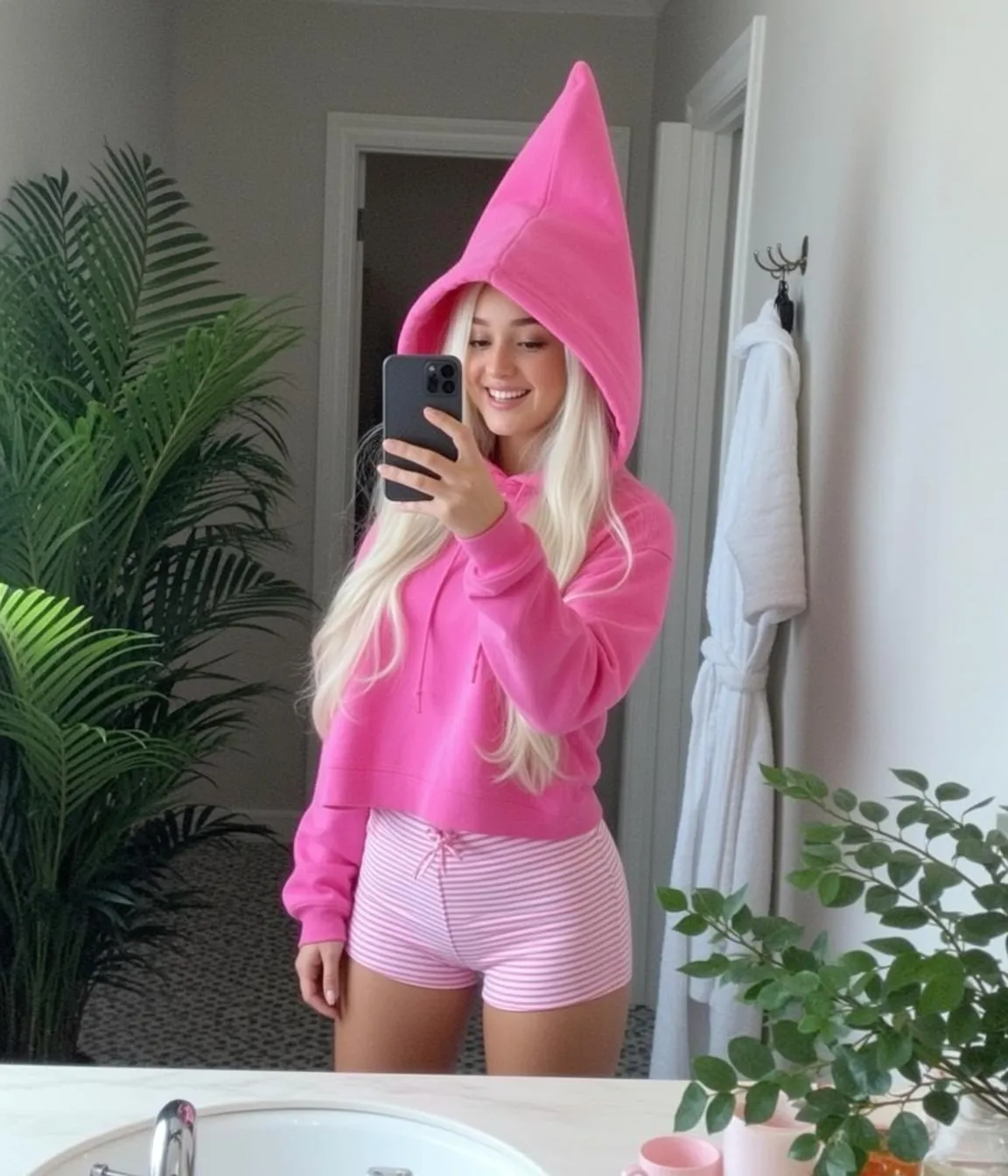 Pink Hoodie Bathroom Selfie