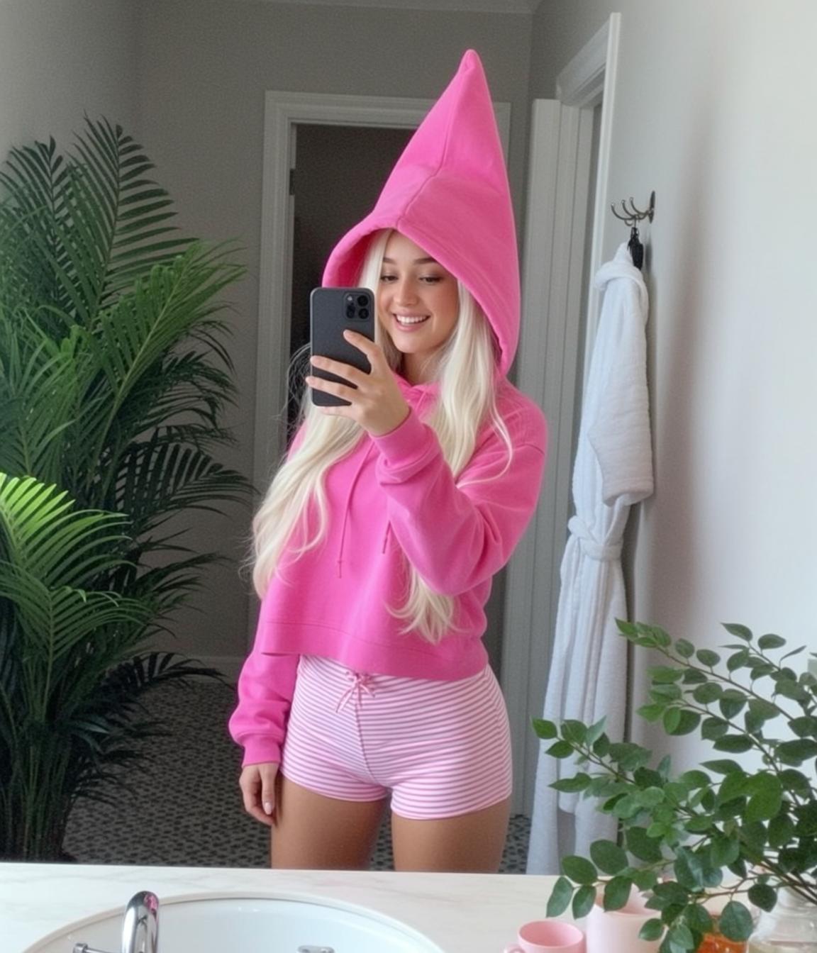Pink Hoodie Bathroom Selfie
