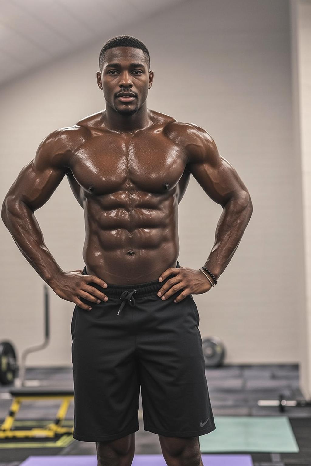 Muscular Black Short Hair Dark Skin Athletic