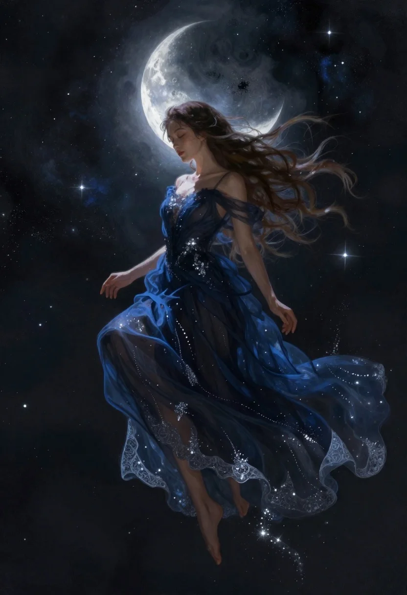 Cinematic Digital Painting Woman Deep Space Subject Young Woman With reference photo