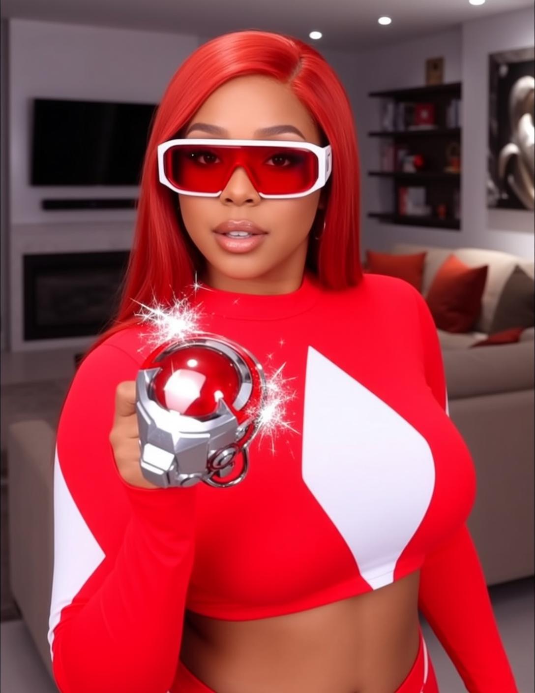 Red Costume Living Room Pose
