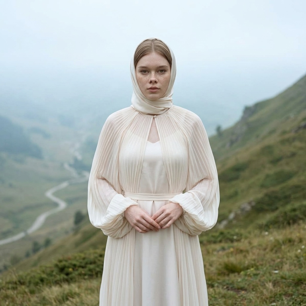 Fairy Tale Mountain Landscape Woman Flowing Dress