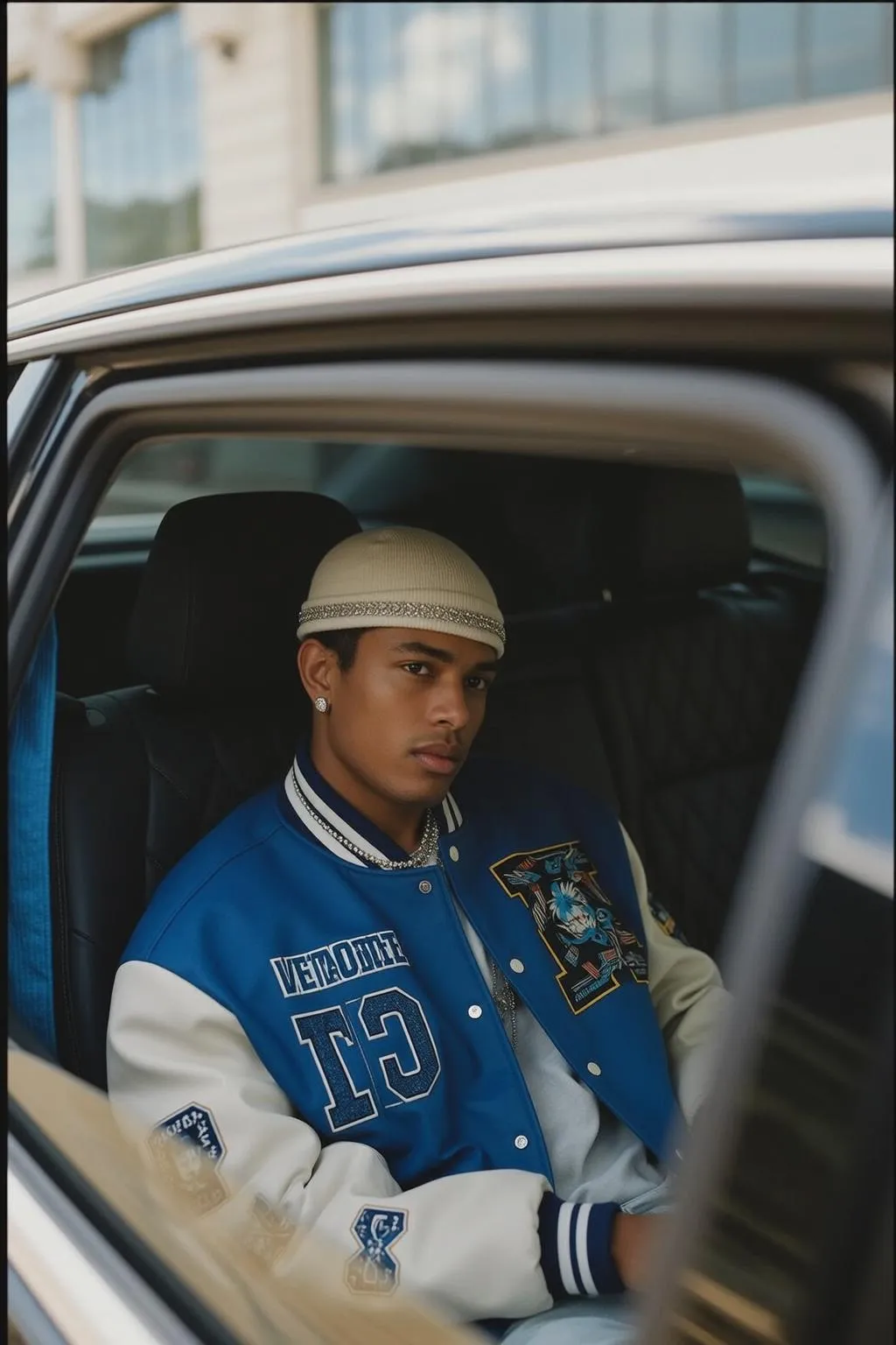 Earrings And Necklace In Car Portrait