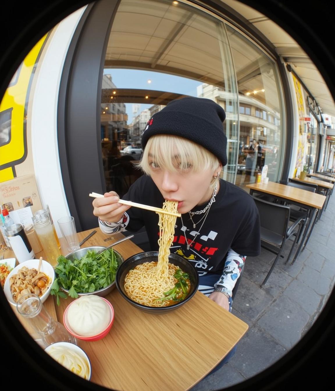 Outdoor Cafe Ramen Lunch Scene