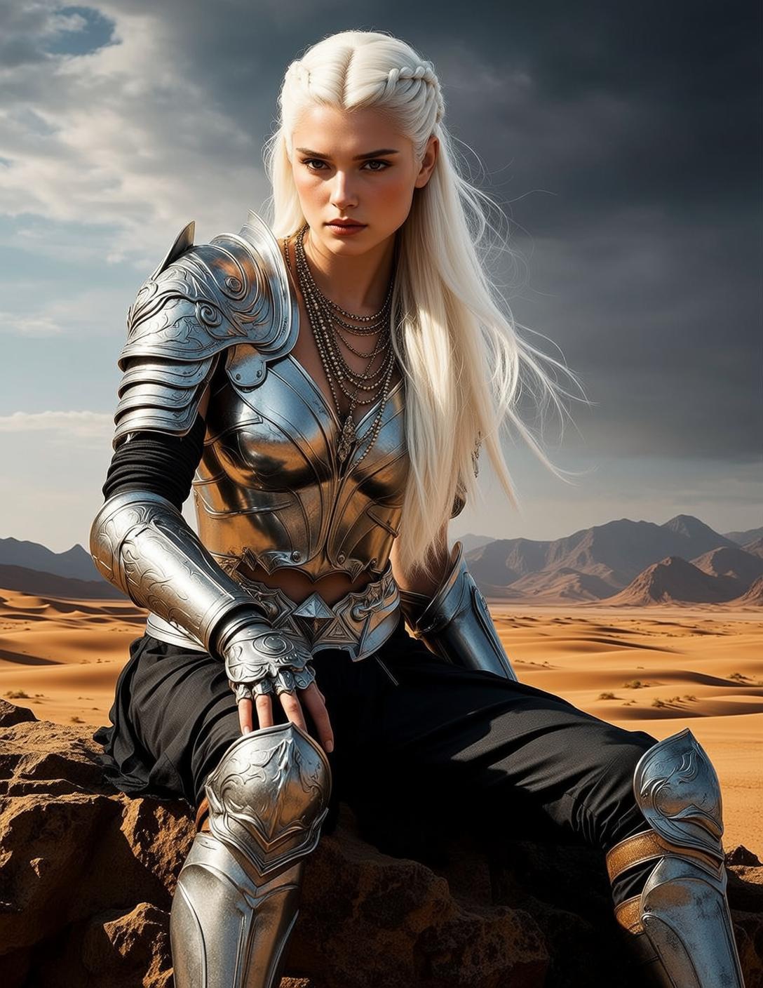 Silver Armor Desert Warrior Pose