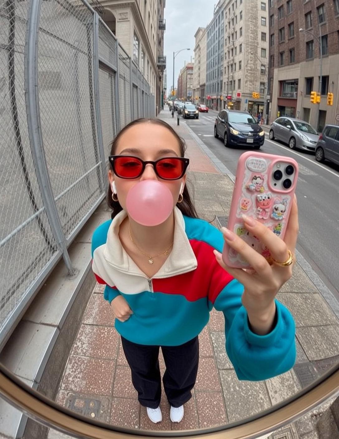 Colorblock Sweatshirt Red Sunglasses Look