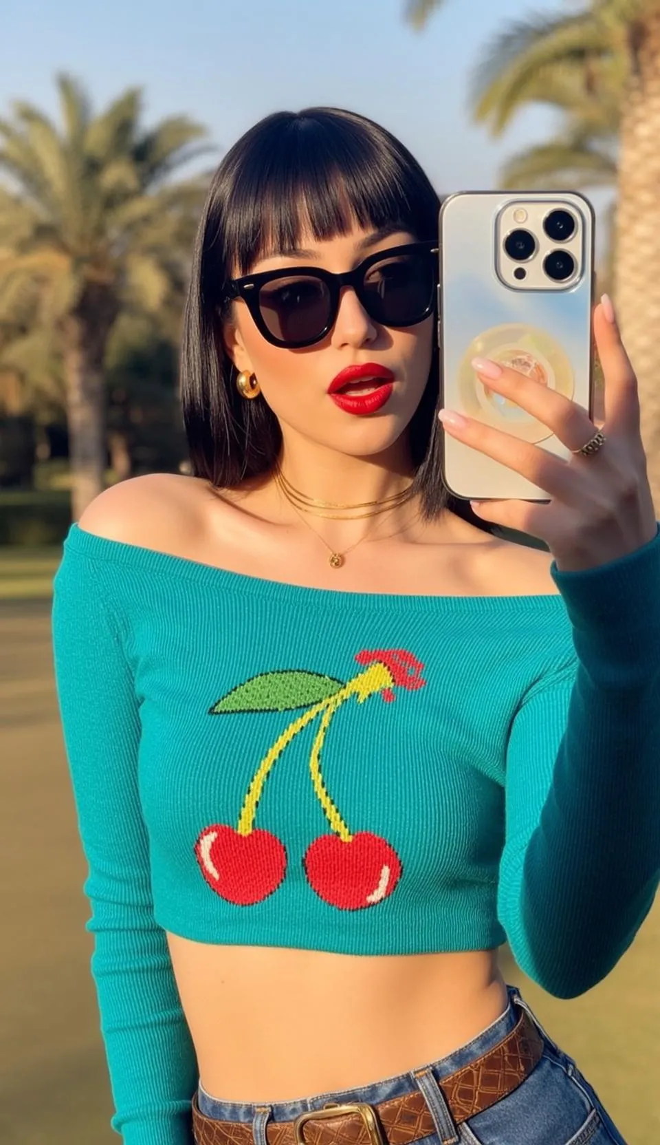 Makeup Earrings Necklace Rings And Nails In Selfie Portrait