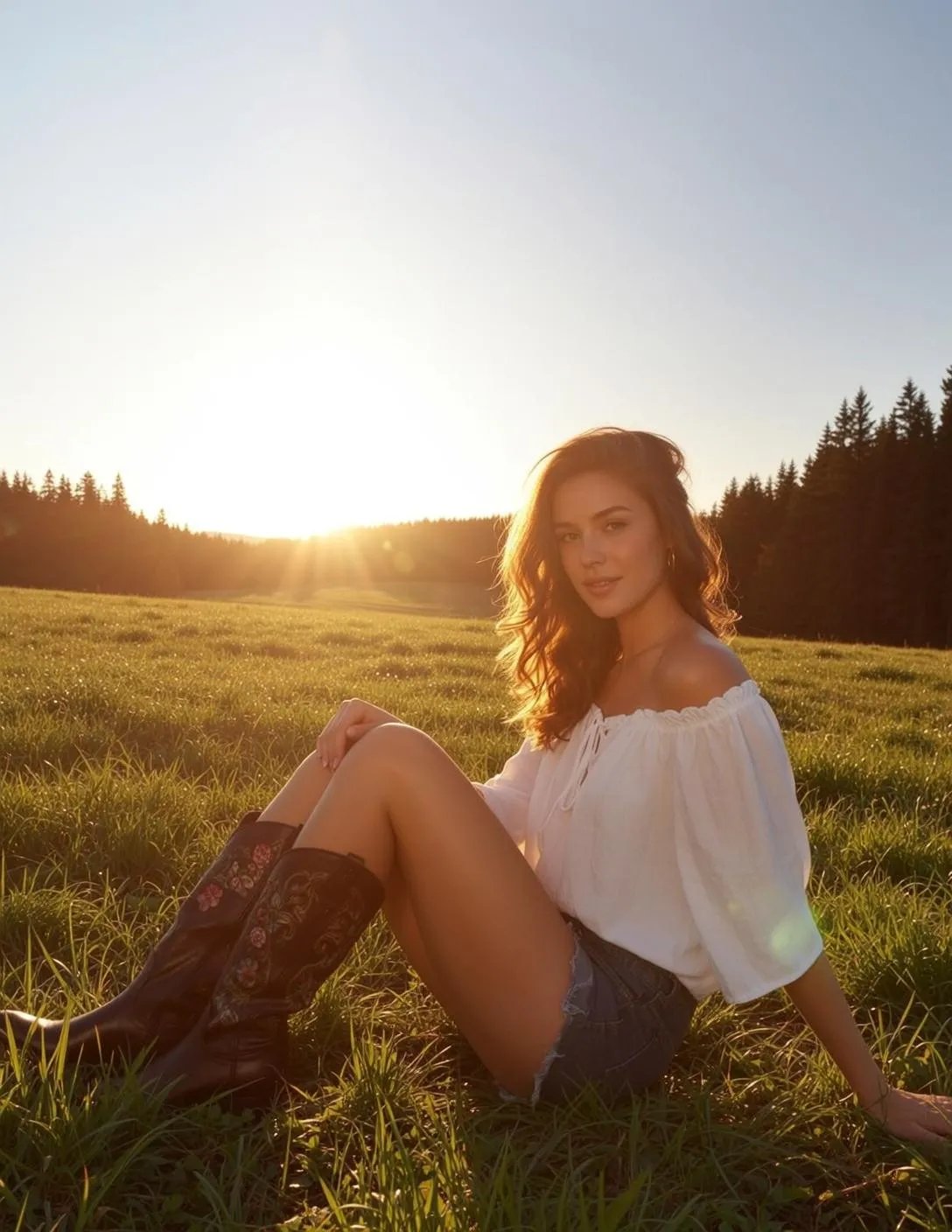 Peasant Blouse Sunset Field Pose