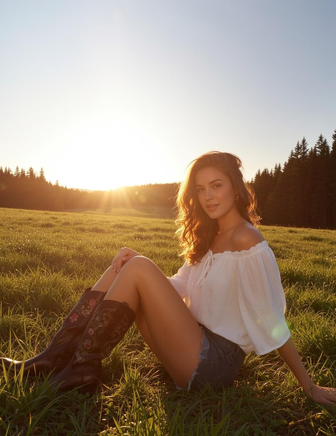 Peasant Blouse Sunset Field Pose