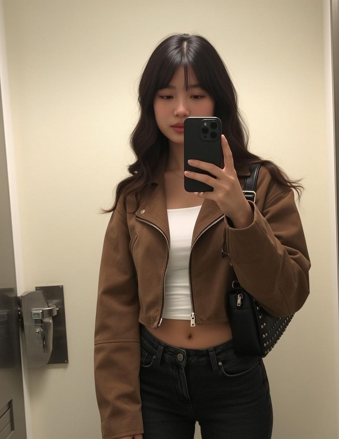 Acubi Standing Facing Holding Black Smartphone Her