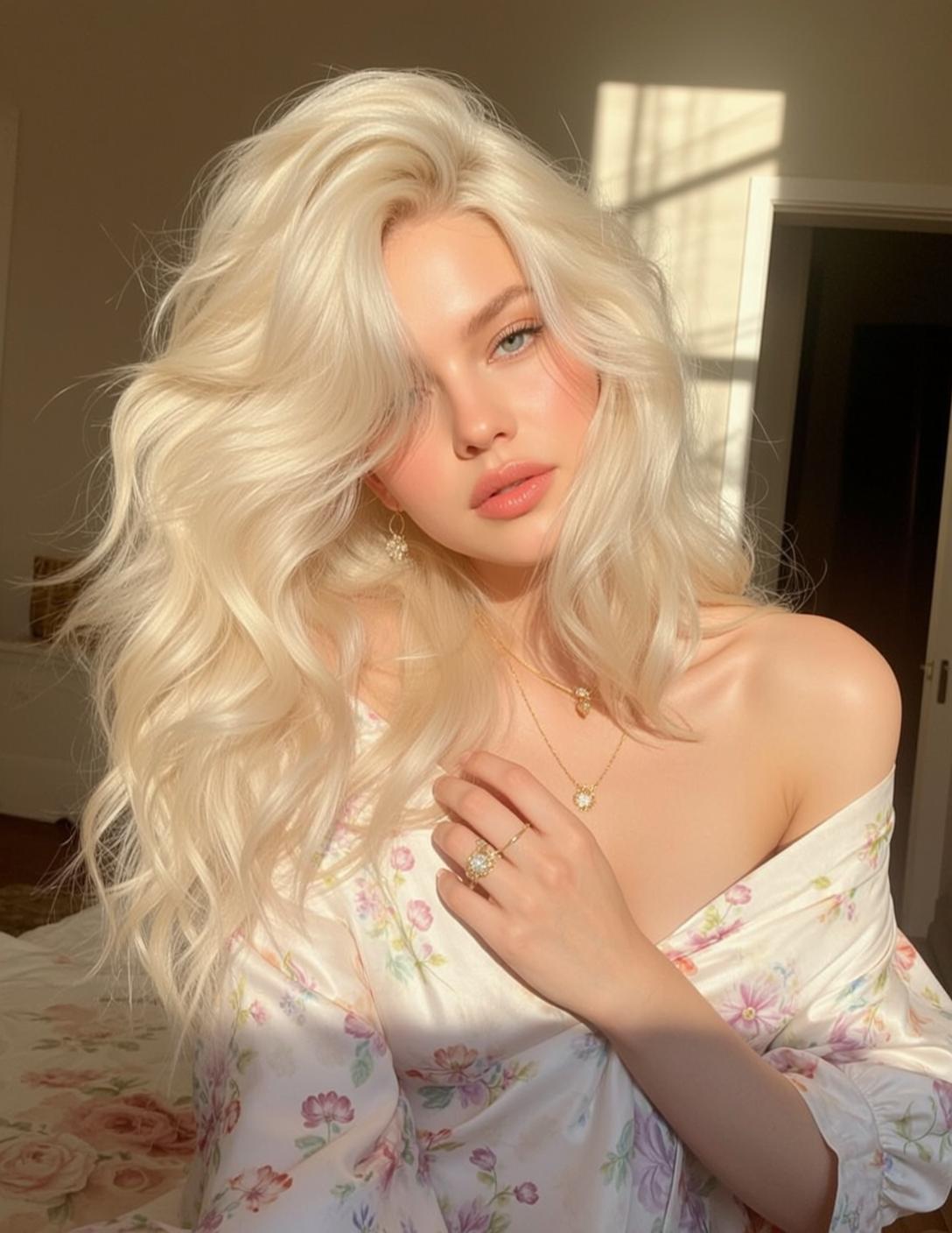 Fairycore Young Long Wavy Platinum Blonde Fair