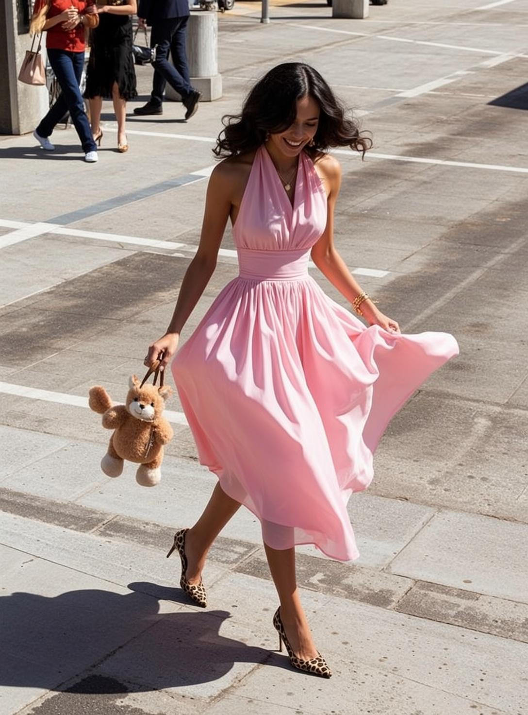 Pink Halter Dress City Street Fashion Photography