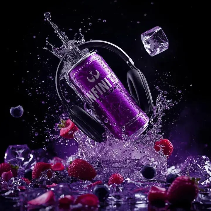 Purple Energy Drink Headphones Splash