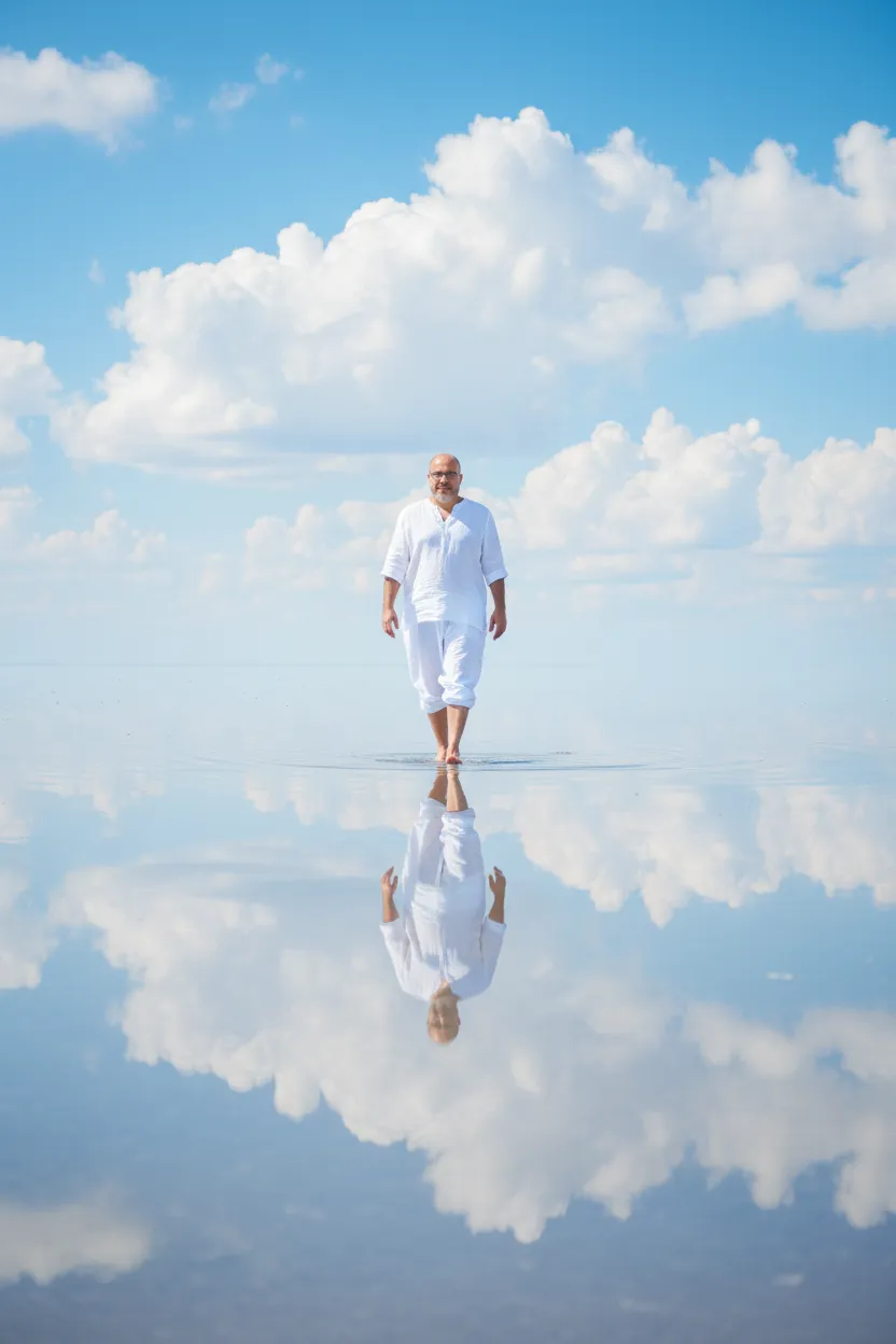 Man Walking On Water Reflection