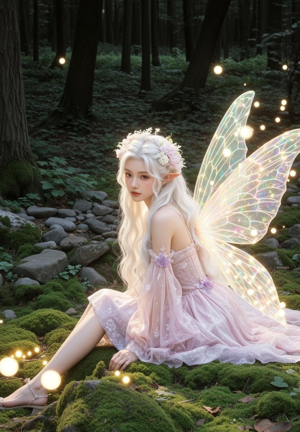 Fairycore Young Pointed Ears Long Wavy Platinum