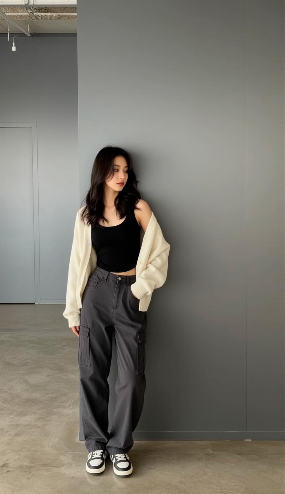 Cargo Pants Wall Lean Portrait