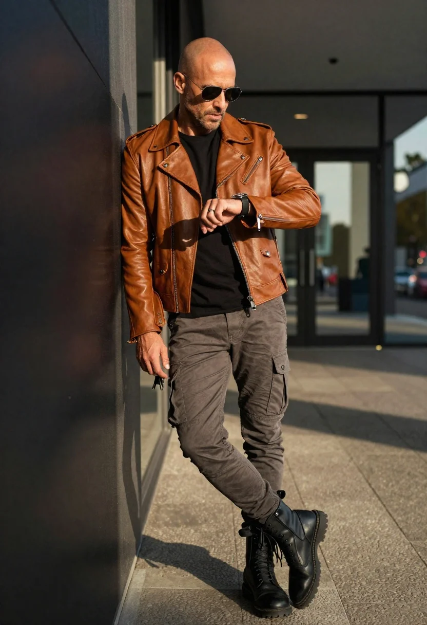 Stylish Full-length Shot Confident Bald Man With Light Facial Stubble reference photo