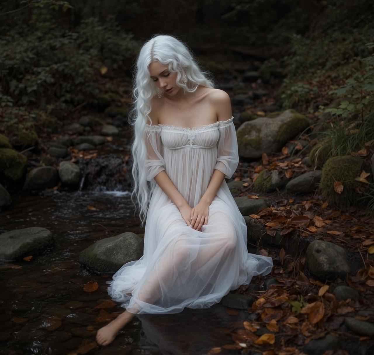 White Dress and White Dress on Forest