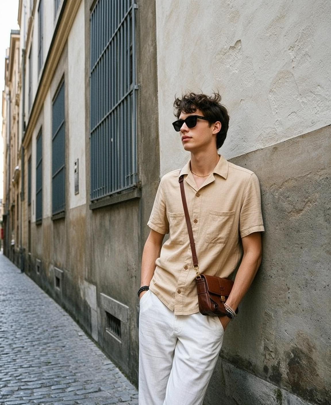 Young Short Curly Dark Brown Fair Short-sleeved