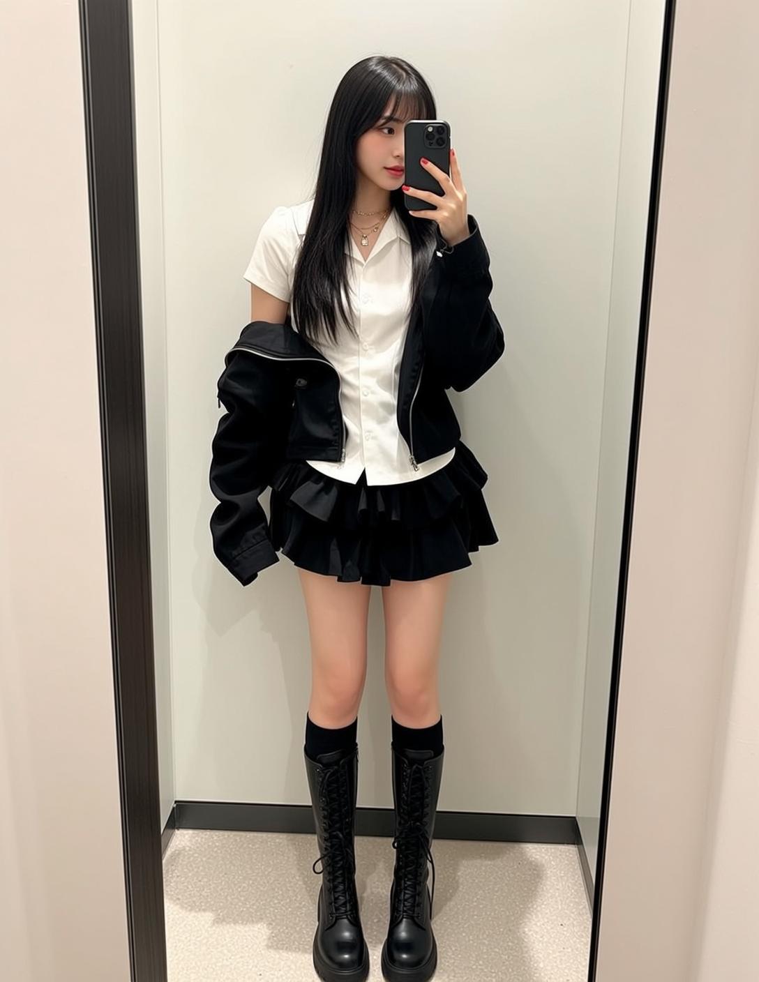 Bomber Jacket Ruffle Skirt Look