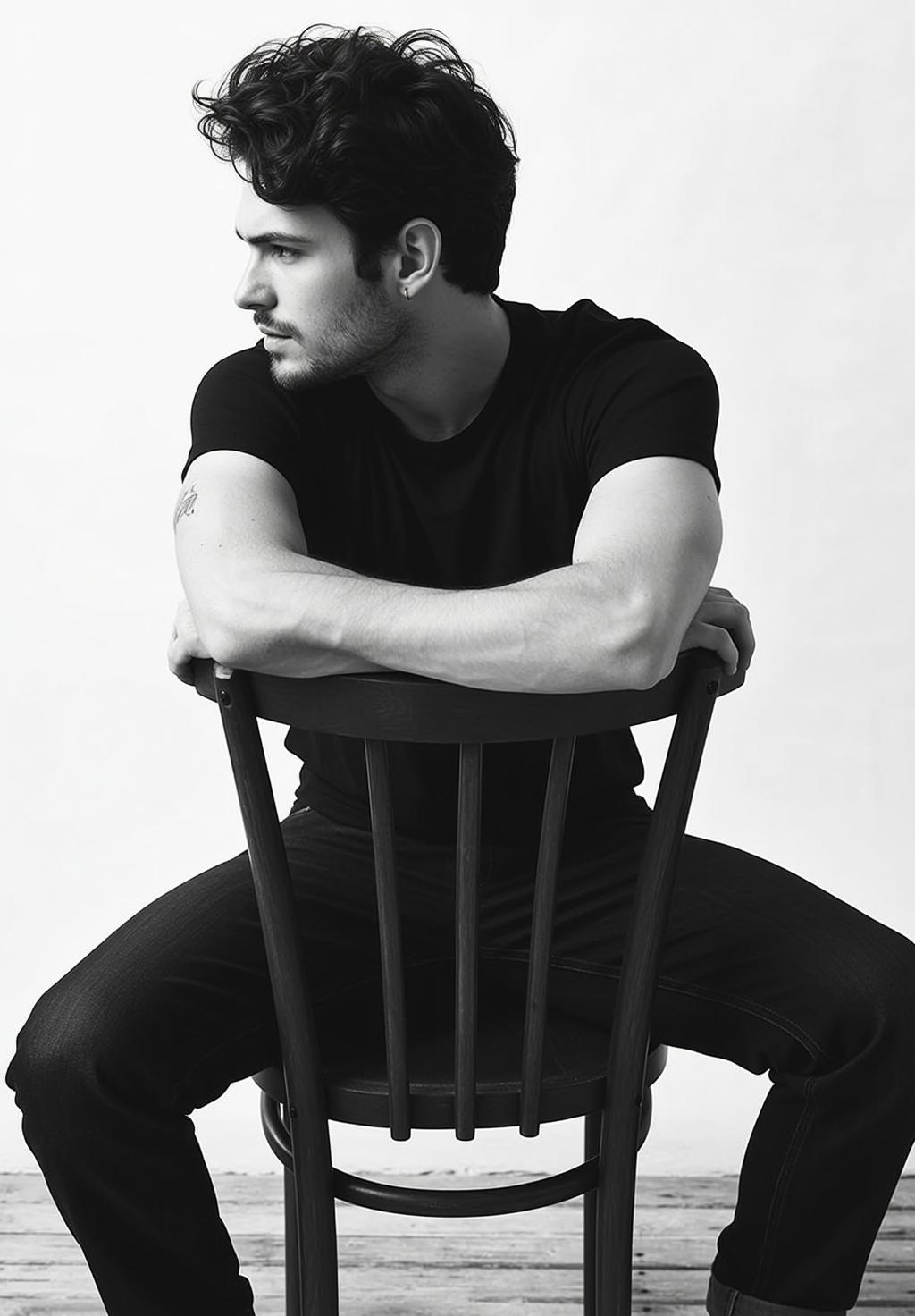 Black And White Medium Shot Photograph Captures Young Man With