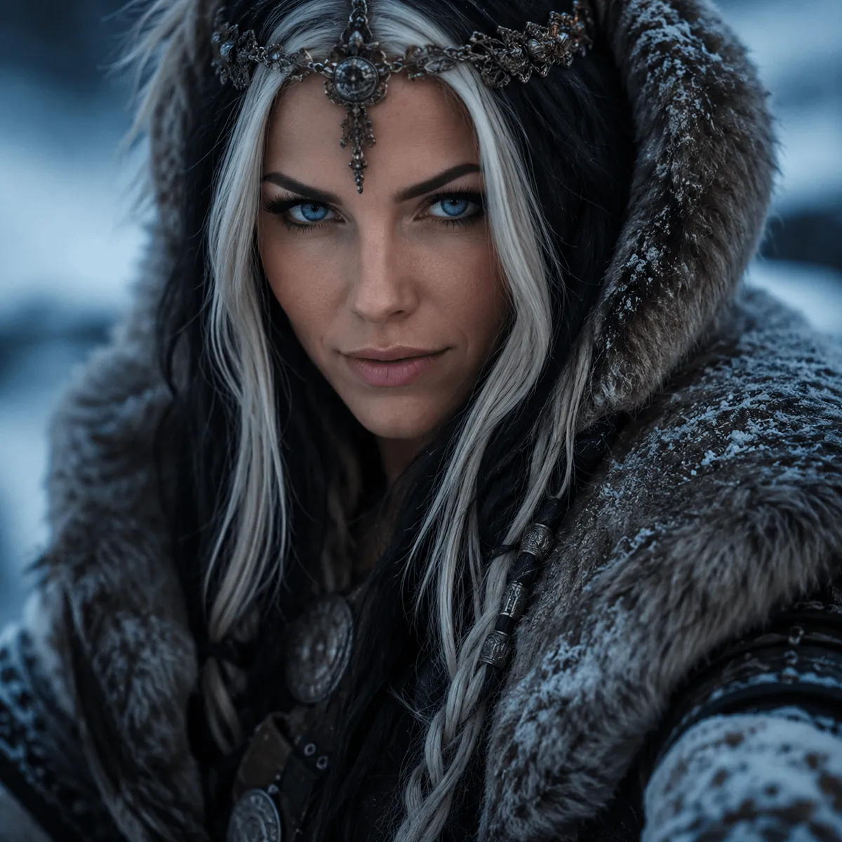 Winter Fantasy Portrait Fur Hood Filigree Crown