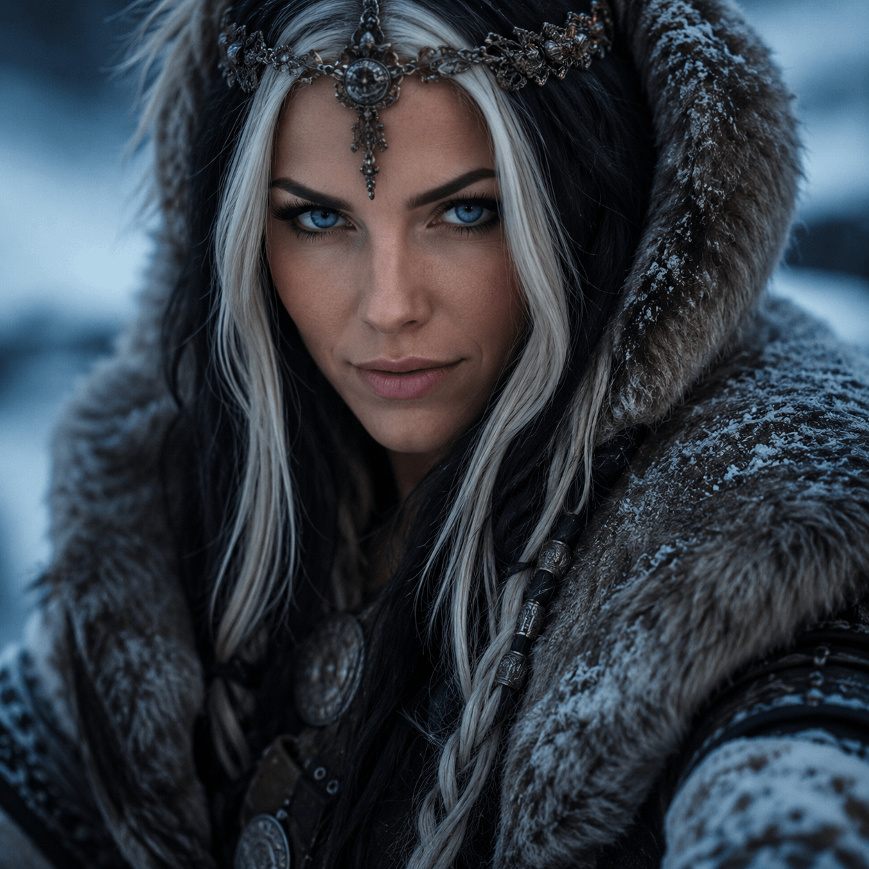 Winter Fantasy Portrait Fur Hood Filigree Crown