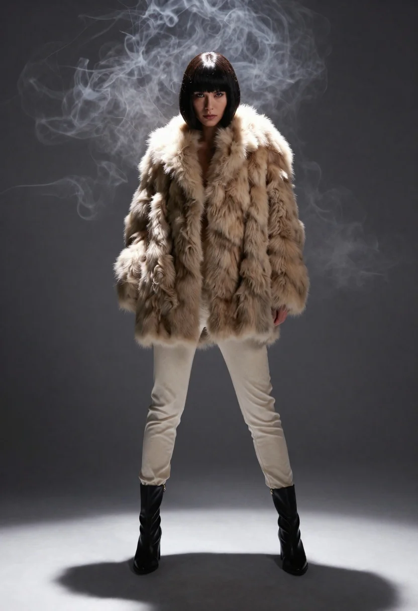 Full-body Studio Portrait Woman With Short Black Hair Wearing Voluminous