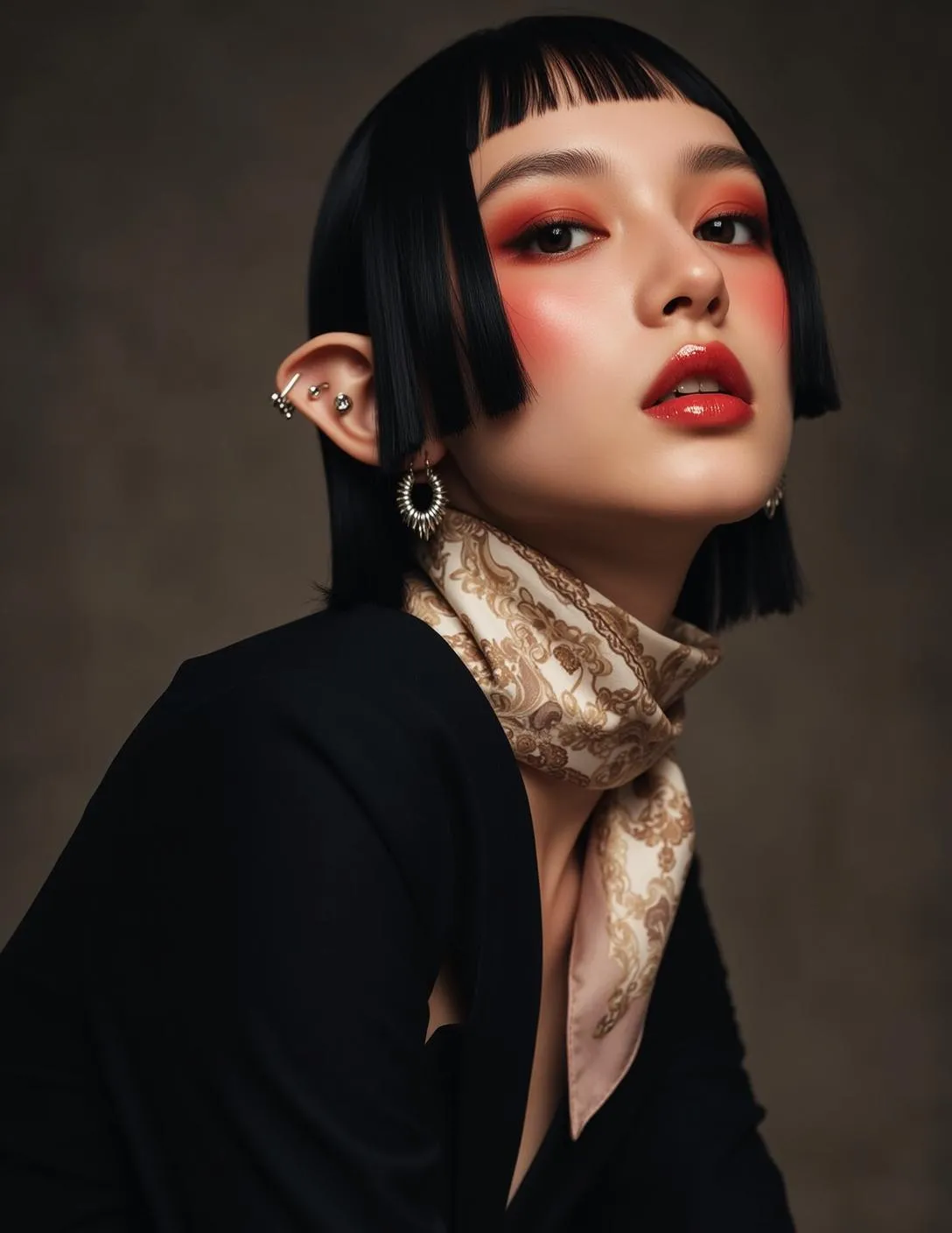 Piercings And Earrings In Studio Portrait