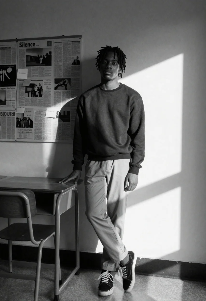 Black And White Portrait Young Black Man With Short Dreadlocks